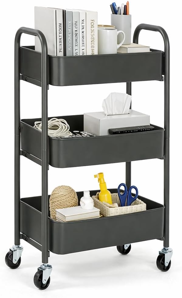 SunnyPoint 3-Tier Delicate Compact Rolling Metal Storage Organizer by SunnyPoint