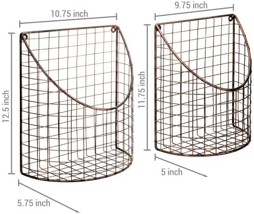 MyGift Antique Copper Metal Wire Wall Mounted Home and Kitchen Pantry Basket - Image 2