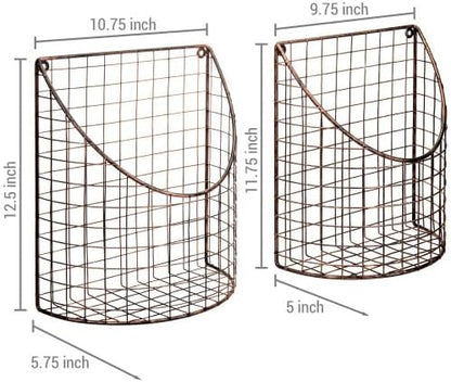 MyGift Antique Copper Metal Wire Wall Mounted Home and Kitchen Pantry Basket - Image 2