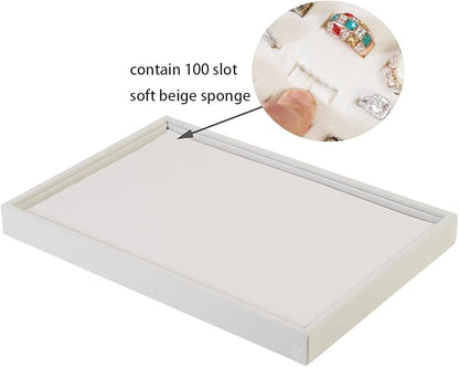 Coward 2Pcs/Set Stackable Ring Organizer Tray Beige Velvet Ring Earring Stud - Image 2