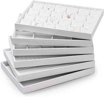 Oirlv Premium White Leather Stackable Jewelry Tray 24 Grid Jewelry Organizer - Image 4