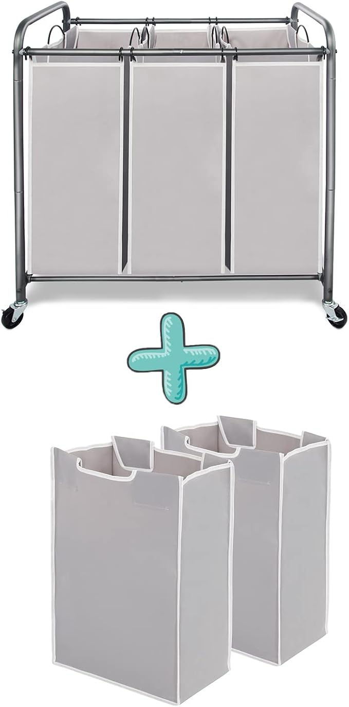STORAGE MANIAC 3 Section Laundry Sorter Rolling Laundry Hamper Laundry Basket by STORAGEMANIAC