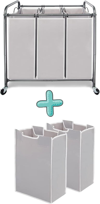 STORAGE MANIAC 3 Section Laundry Sorter Rolling Laundry Hamper Laundry Basket by STORAGEMANIAC