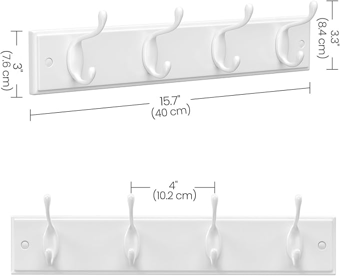 SONGMICS Wall-Mounted Coat Rack, Hook Rack, 4 Dual Metal Hooks, - Image 5