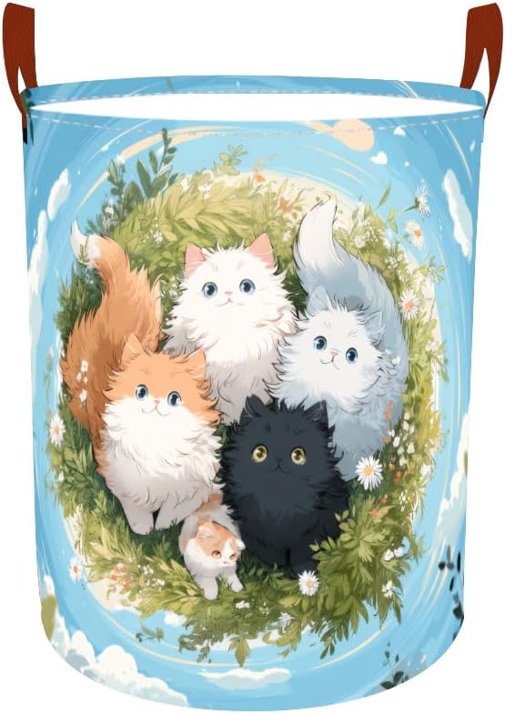 Laundry Baskets 15.7x19.7 Inch Large Kittens Meadow Design Collapsible Laundry by Wdesyadms