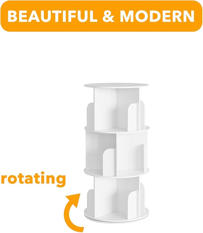 SpaceAid Cross Style 3 Tier Rotating Bookshelf, Spinning 360 Bookcase Lazy - Image 7