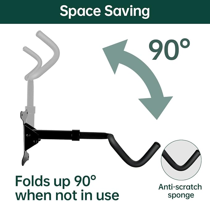Black Bike Wall Mount Hanger Adjustable Space Saving Horizontal Bicycle Rack - Image 4