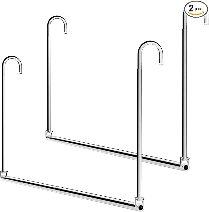 Closet Hanging Rod, Adjustable Width and Height Chrome | Space-Saving Clothes by HDbonemu