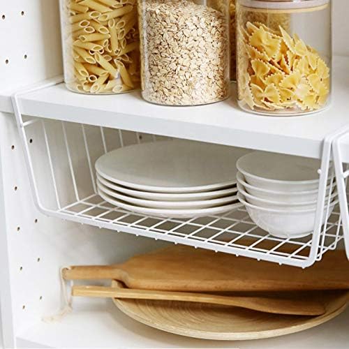 Tebery 2 Pack White Under Shelf Wire Basket Hanging Storage Baskets, Under - Image 3