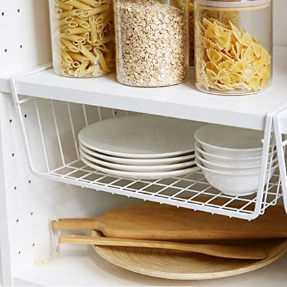 Tebery 2 Pack White Under Shelf Wire Basket Hanging Storage Baskets, Under - Image 3