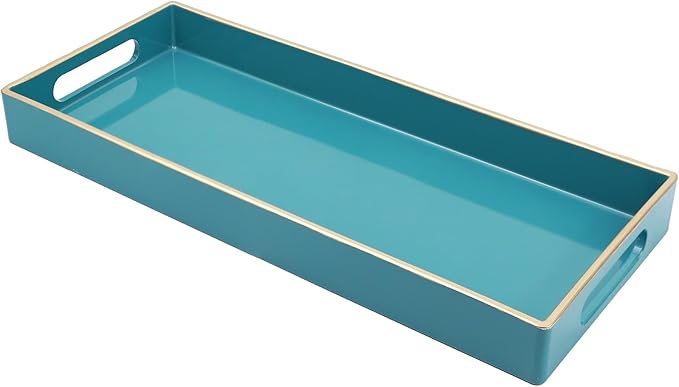 Teal Blue Vanity Tray with Handles, Decorative Tray Desktop Storage Organizer by Leemxiiny