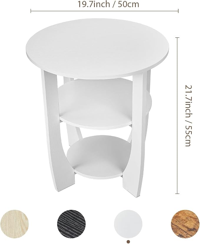 White Round Side Table, 3-Tier End Table - Image 3