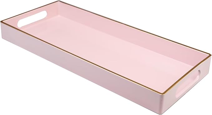 Pink Vanity Tray with Handles, Decorative Tray Desktop Storage Organizer by Leemxiiny