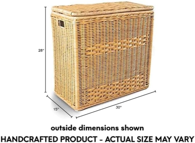 The Basket Lady 3-Compartment Wicker Laundry Sorter Hamper, 30 in L x 15 in W x - Image 5