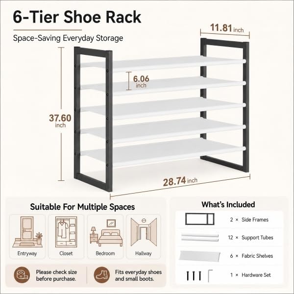 6-Tier Shoe Rack Organizer, Zero-Wobble Metal Frame - Image 2