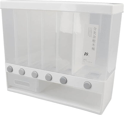 Acouto Wall Mounted Cereal Dispenser 10L Rice Dispenser Wall Mounted 6 Grid - Image 5
