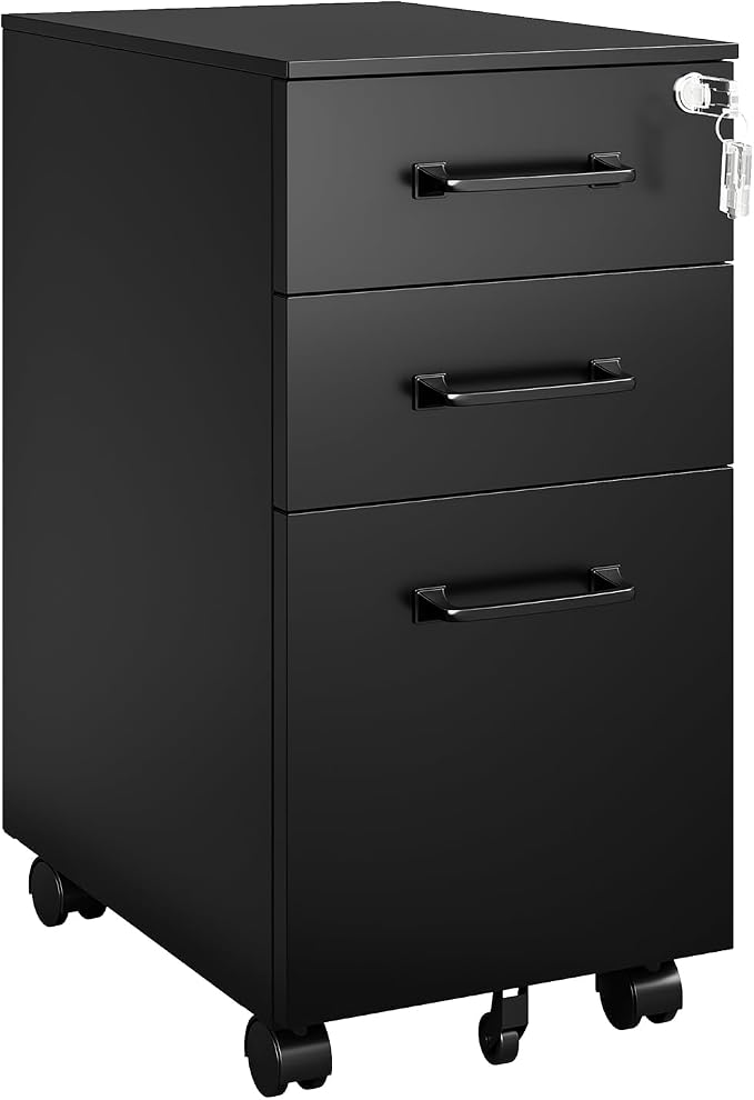 MIIIKO File Cabinet 3 Drawers on Wheels Under Desk, Filing Cabinet by MIIIKOOfficeFurniture