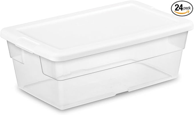 Sterilite 24-Pack 6 Quart Storage Boxes, Stackable Clear Plastic Bins by Sterilite