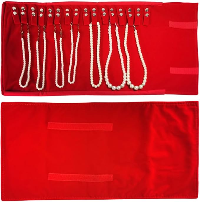 Premium Jewelry Roll Organizer for 16 Necklaces 55cm x 29cm Metal Snap & Velcro - Image 3