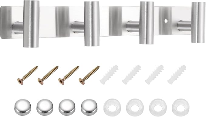 uxcell 1 Set Hat and Coat Wall Mount Rack, Stainless Steel 4 Hooks Towel Racks by uxcell