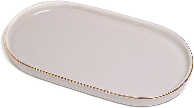 Ceramic Jewelry Dish, Perfume Vanity Tray, 7x4 Decorative Catch All Bowl by HANKOR