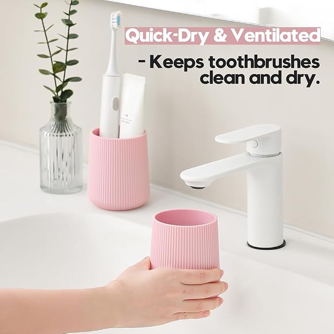 YAUKPH Pink Striped Toothbrush Holder - Image 3