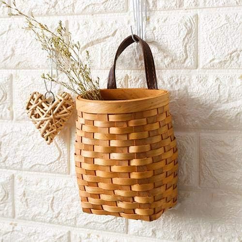 hanging wicker basket Hand-Woven Wood Storage Basket Portable Wall Hanging - Image 6