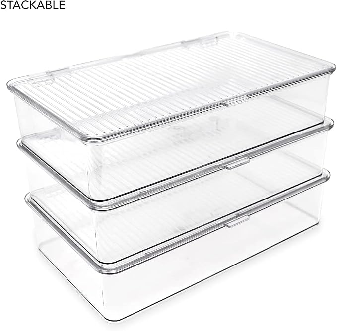 Isaac Jacobs Small Stackable Organizer Bin w Hinged Lid Clear Storage Box Home - Image 4
