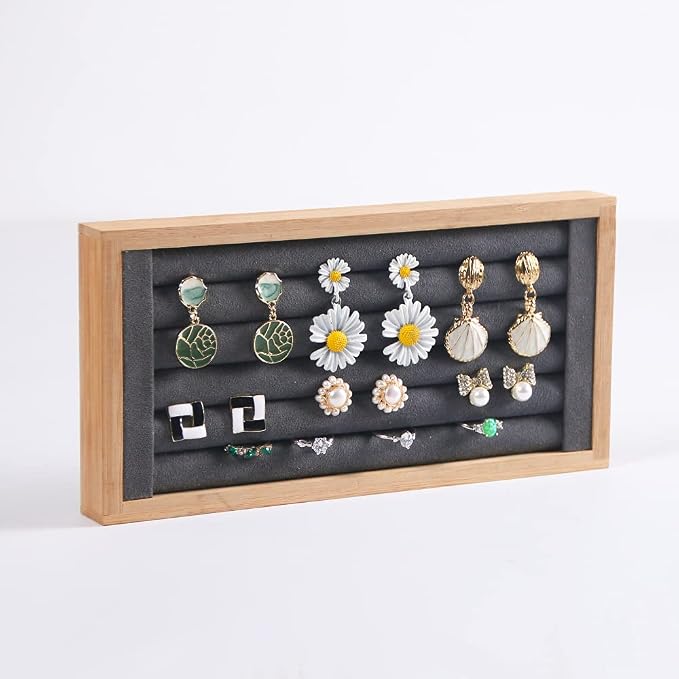 Coward Bamboo Ring Earrings Display Holder Jewelry Storage Tray Organizer - Image 3