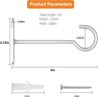 20Pack Ceiling Hooks for Hanging Plants Bulk, 6in Decoration Wall Hook White - Image 2
