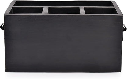 EDHAS Mango Wood 4 Compartment Flatware Caddy, Cutlery Utensil Holder - Image 3