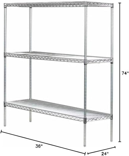 Omega 24" Deep x 36" Wide x 74" High 3 Tier Chrome Starter Shelving Unit - Image 2
