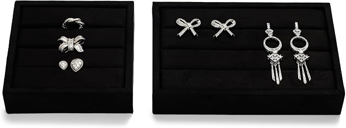 Black Velvet 3-Slots Jewelry Ring Display Tray Showcase Small Jewelry Display - Image 6