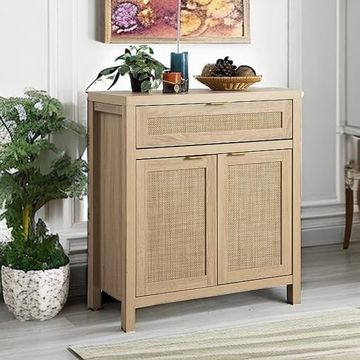 SICOTAS Sideboard Buffet Storage Cabinet, Rattan Accent Cabinet - Image 6