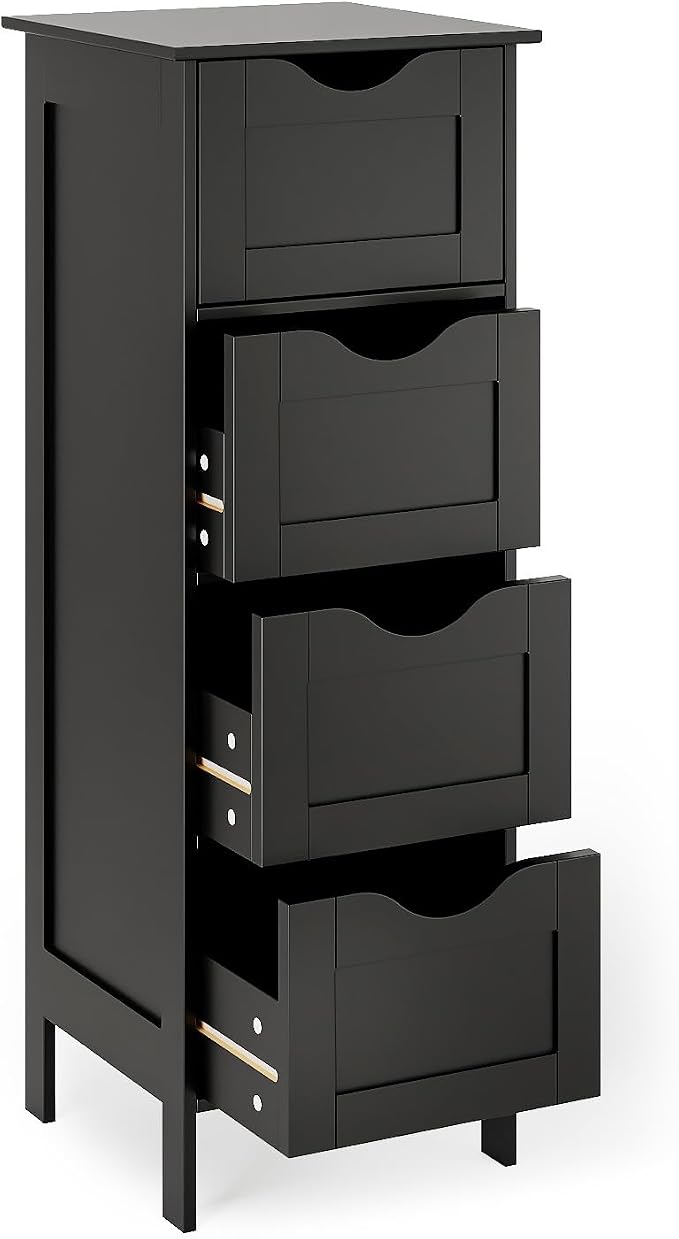 Bonnlo Slim Bathroom Floor Cabinet, 4-Drawer Wooden Freestanding Storage Unit - Image 8