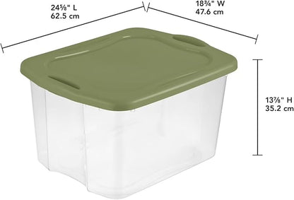 70 Quart Large Clear Plastic Storage Bin, 24 5/8" x 18 3/4" x 13 7/8 | Green Lid - Image 6