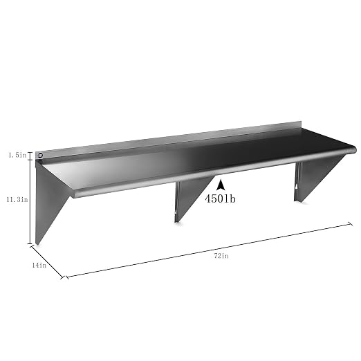 ROCKPOINT Stainless Steel Shelf 14 x 72 Inches 450lb, NSF Metal Commercial - Image 3