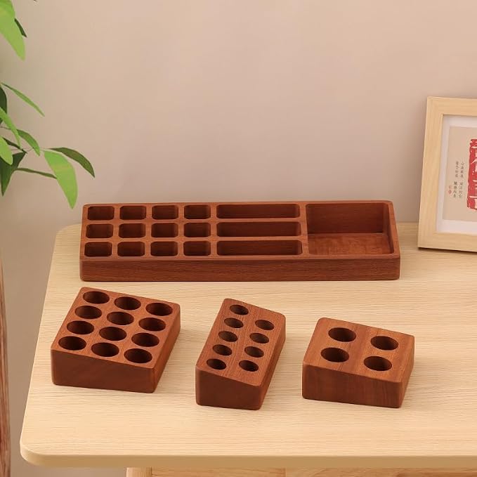 Dark Wood Essential Oil Organizer, Tiered Display Stand - Image 4