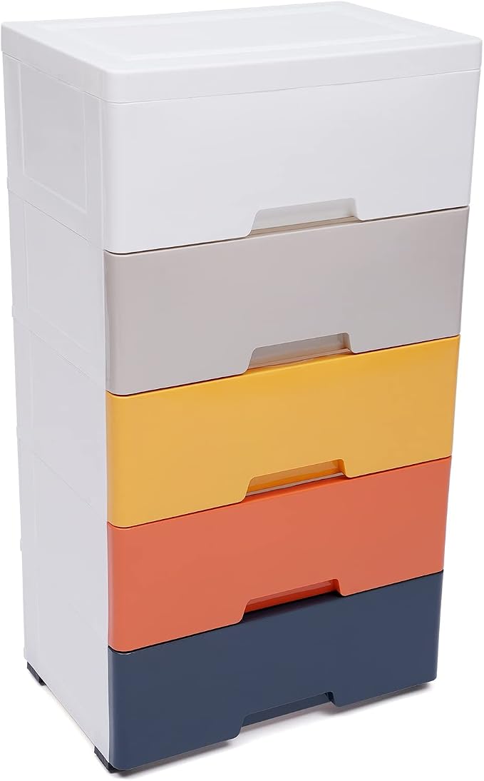 Plastic Drawers Dresser Storage Cabinet 5 Drawer Stackable Vertical Clothes - Image 8