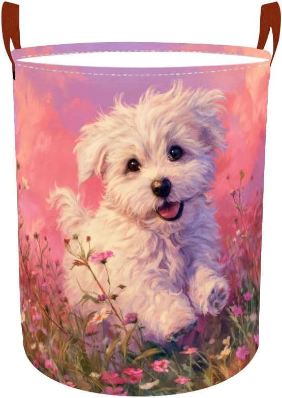 Laundry Baskets 15.7x19.7 Inch Large Puppy Wildflower Field Design Collapsible by Wdesyadms