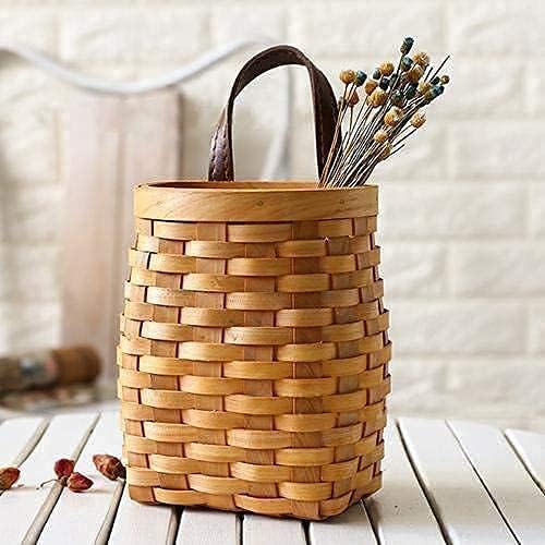 hanging wicker basket Hand-Woven Wood Storage Basket Portable Wall Hanging by Koolouispoper