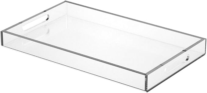 NIUBEE Acrylic Serving Tray 12x20 Inches -Spill Proof- Clear Decorative Tray by NIUBEE