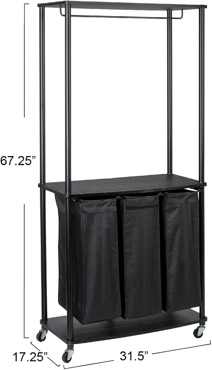 Household Essentials 3-Bag Laundry Center, Smooth Laminate Shelving, Sturdy - Image 2