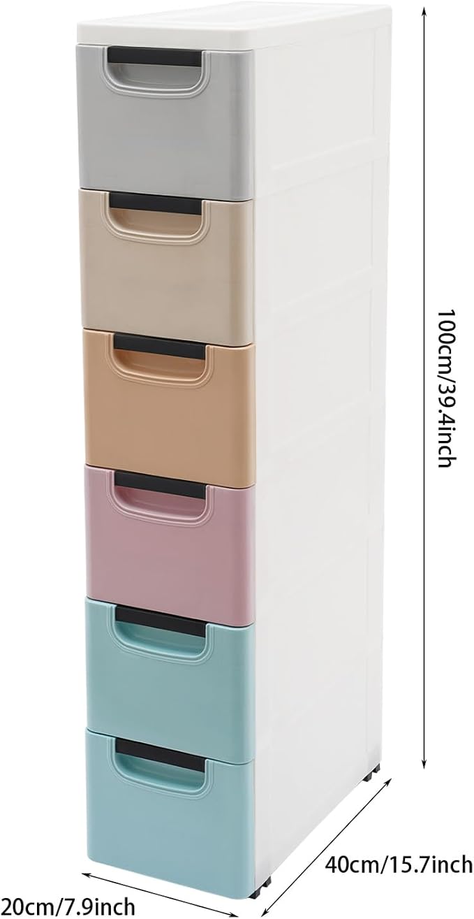 Slim 6 Drawers Storage Cabinet for Narrow Space, PP Storage Tower - Image 3