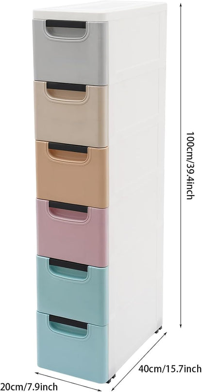 6 Drawers Narrow Slim Plastic Storage Cabinet, Storage Drawer - Image 3