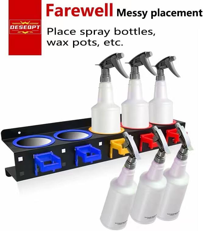 Spray Bottle Storage Rack with Extra Abrasive Holder, Wall Mount Hanging Rail - Image 5