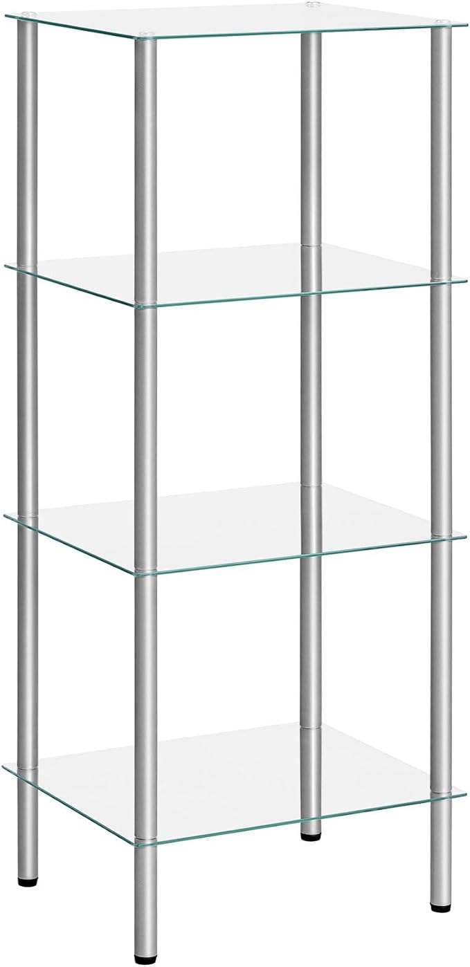 HOOBRO Glass Shelf, 4 Tier Bathroom Standing Shelf Unit, Tempered Glass by HOOBRO