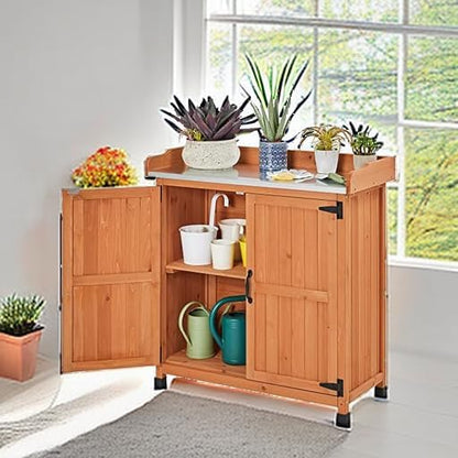 Topeakmart Wooden Outdoor Potting Bench Table - Image 5