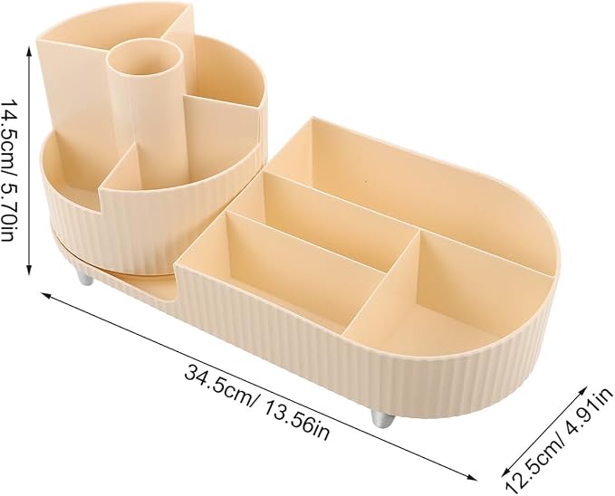 Rotating Makeup Organizer Box 1pcs Set Cream White Desktop Carousel Cosmetic - Image 9