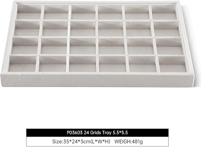 Velvet Stackable Jewelry Display Tray, 24 Grid Earring Ring Storage Tray - Image 2
